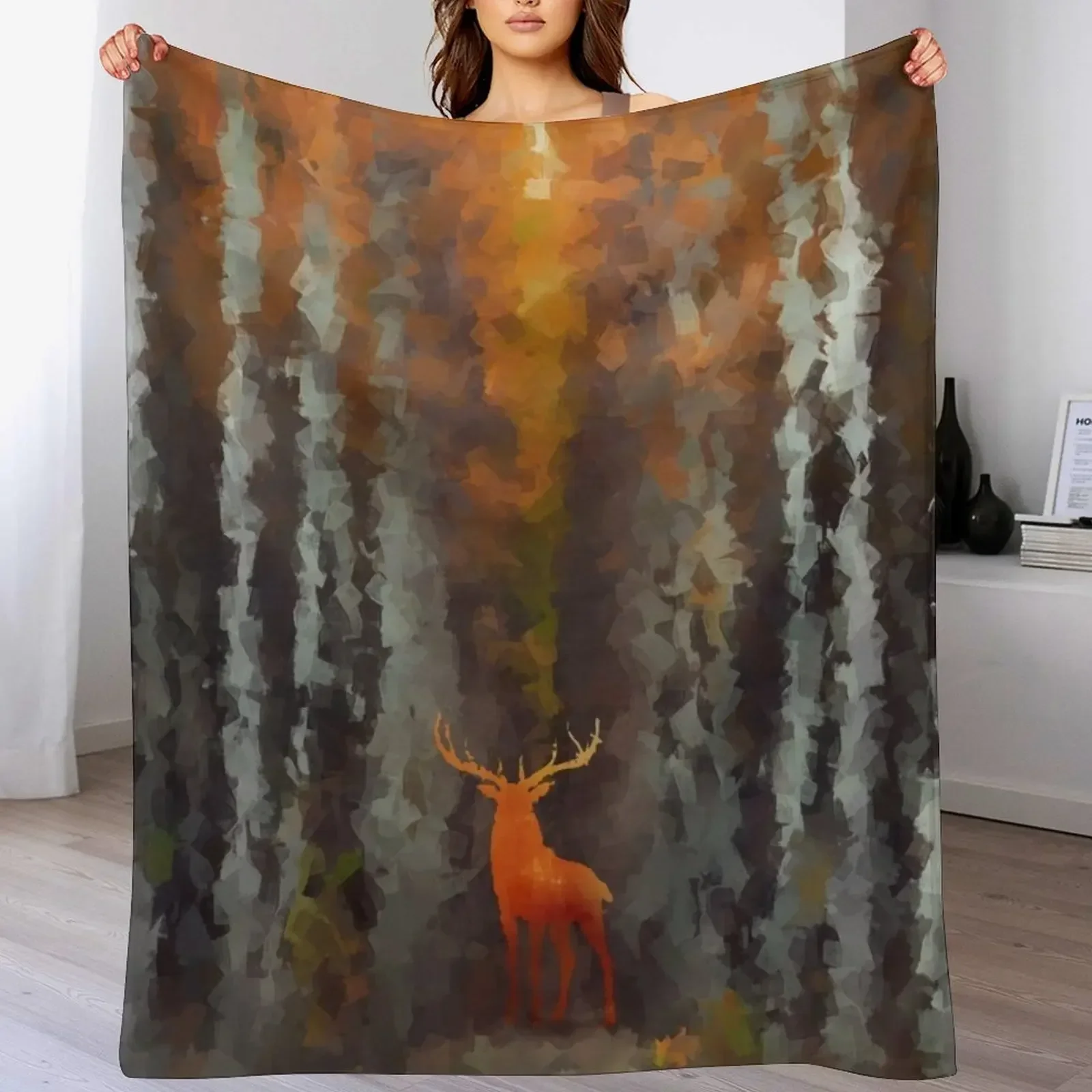 

New Deer in golden forest Throw Blanket Multi-Purpose blankets and throws Camping Blankets