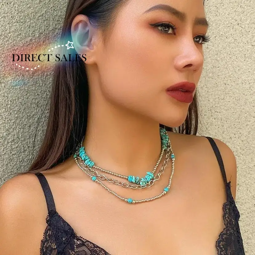 

3pcs/set Beads Western Country Necklaces Clavicle Chain Ethnic Style Beach Chokers Trendy Versatile Bohemian Style Accessories