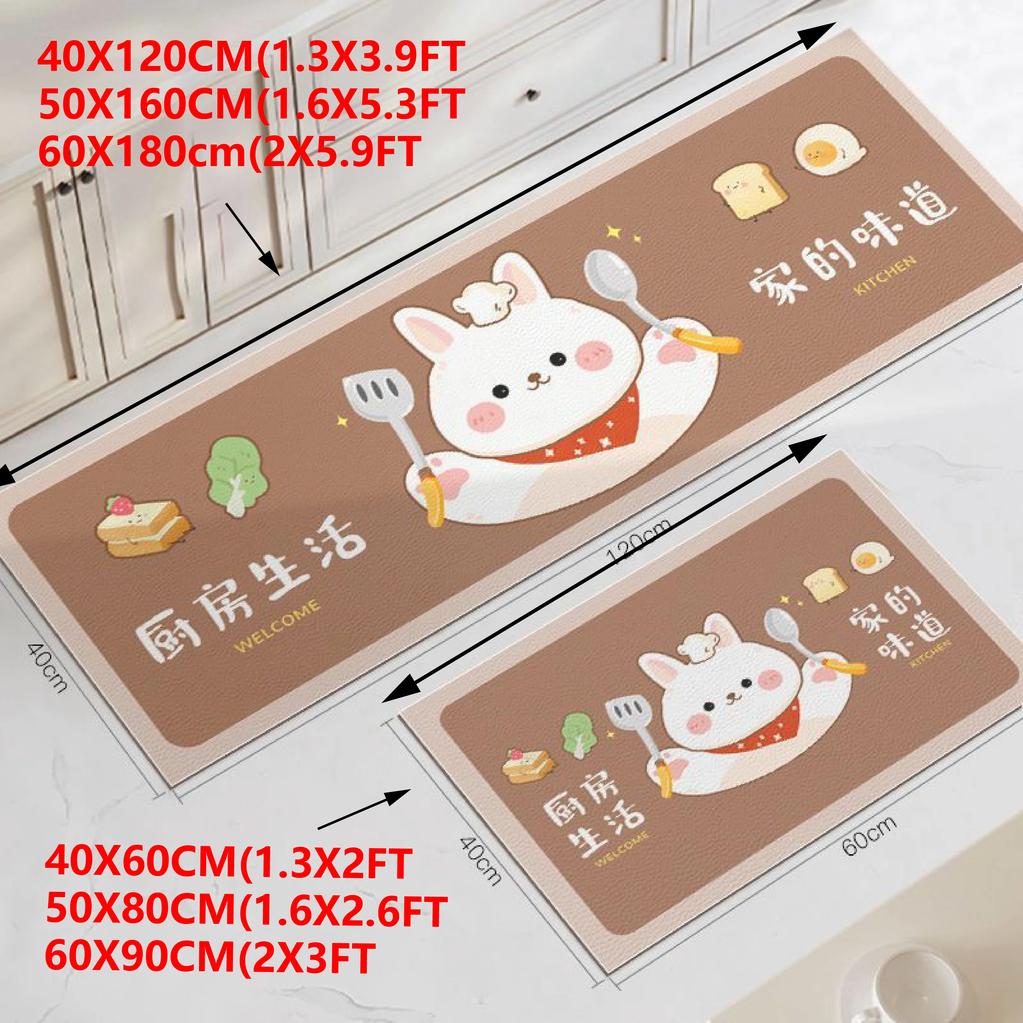 VIKAMA Cute Cartoon Fresh No Crease Diatomite Soft Non-slip Anti-dirty Kitchen Toilet L-shaped Carpet Floor Mat Home Decor