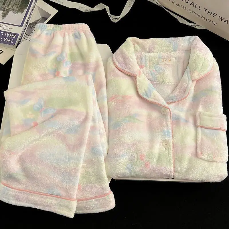 

Новые эксклюзивные зимние пижамы из фланели больших размеров: домашняя одежда свободного кроя, оверсайз, с длинными рукавами, на флисовой подкладке, утепленные, для осени и зимы