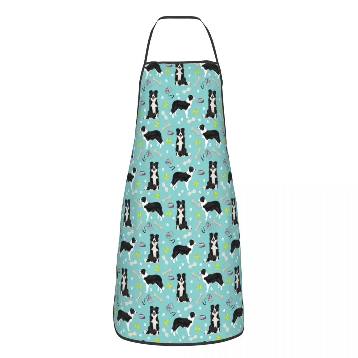 Custom Unisex Border Collie Tennis Ball Bib Apron Adult Women Men Chef Tablier Cuisine for Cooking  Pet Dog Lover Gardening