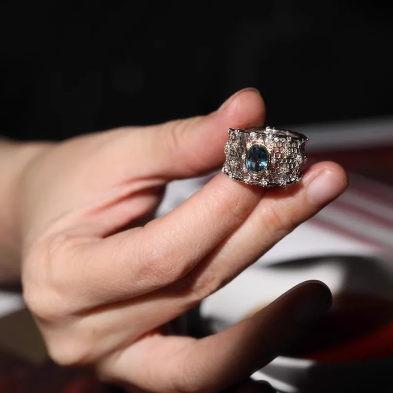 VENTFILLE 925 Sterling Silve Topaz Ring for Women Gift Lace Hollowing Out Wide Versatile Grace Vintage Jewelry Dropshipping