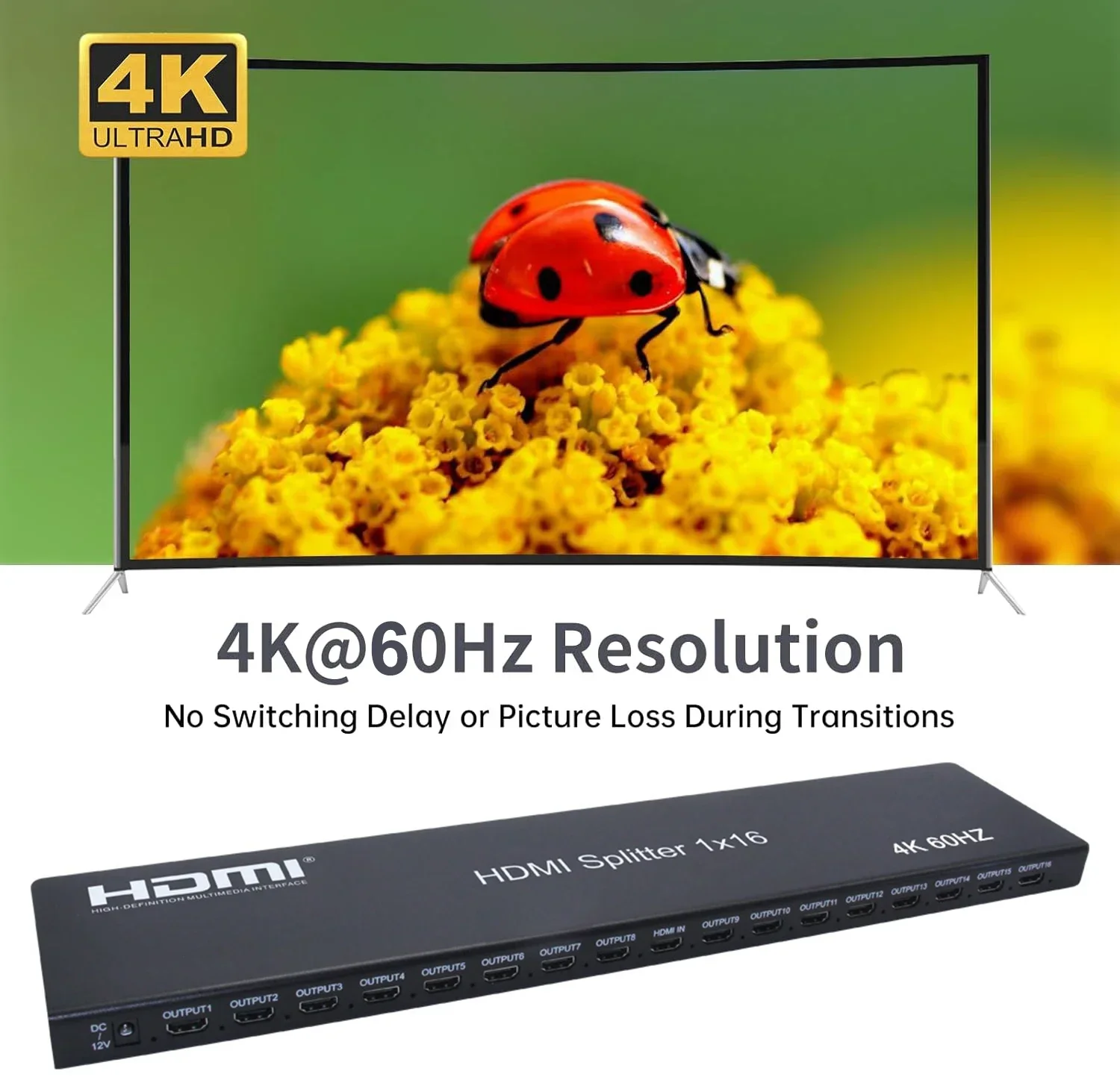 4K 60Hz HDMI2.0 1x16 HDMI Splitter Screen Distributor 1x16 1x10 1x8 1080P Video Converter 1 Input To 6 8 10 12 16 TV Monitors