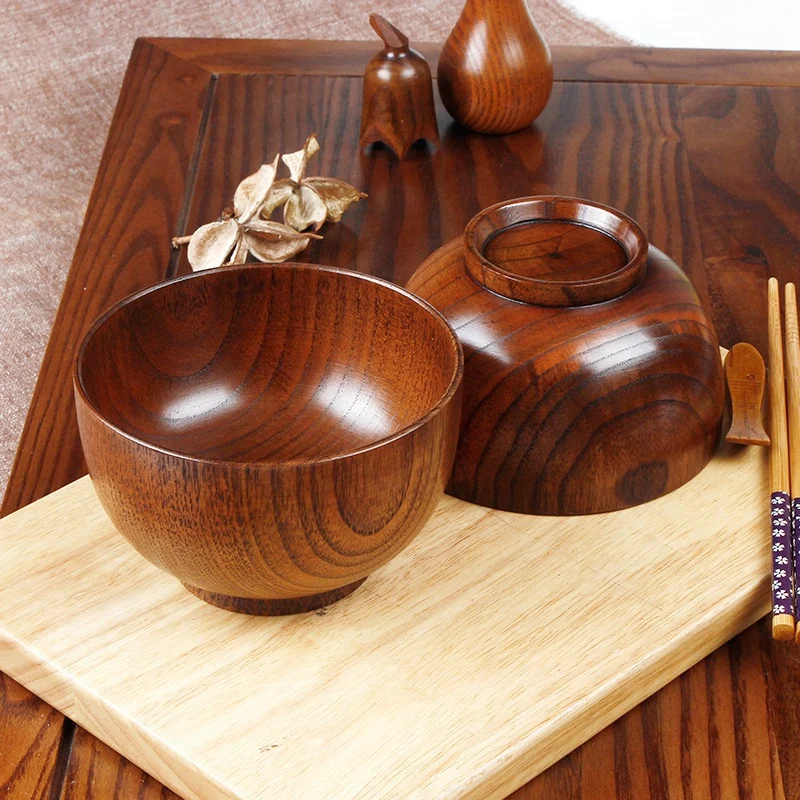 Jujube Japanese-Style Wooden Bowl Wooden Rice Bowl Noodle Bowl Solid Wood Bowl, 4.5 Inches By 2-5 / 8 Inches, 8 Packs