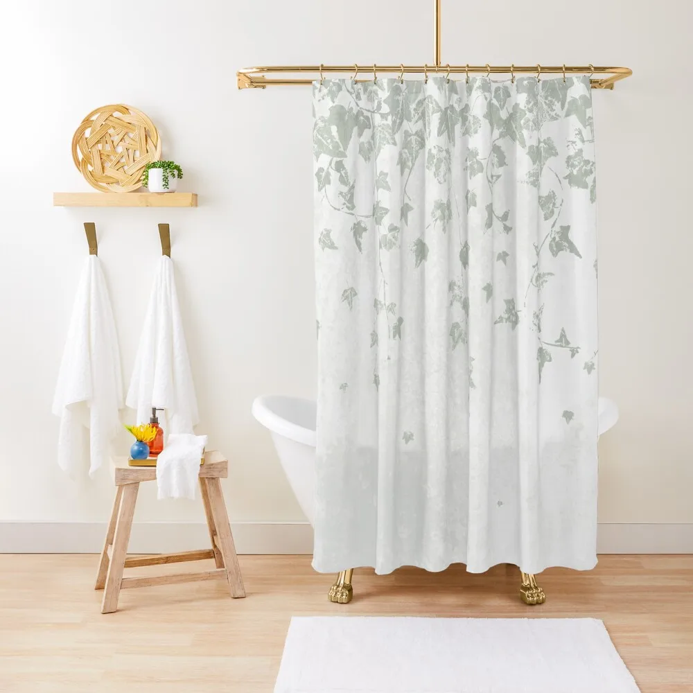

Soft Gray Green and White Trailing Ivy Leaf Print Shower Curtain Waterproof Bath And Anti-Mold Cover Bathroom Shower Set Curtain