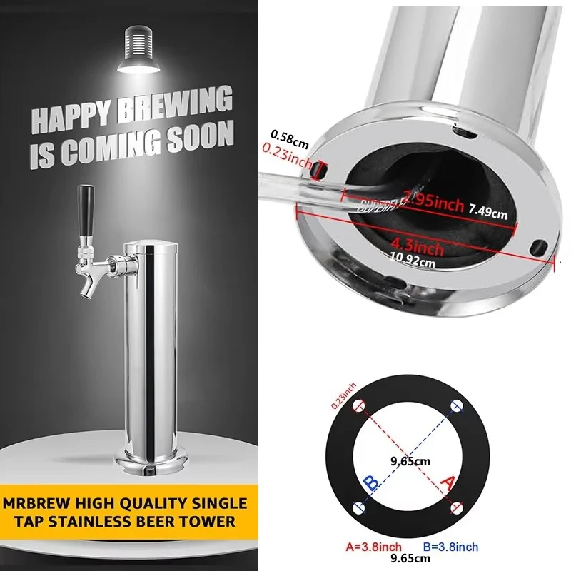 One Tap Chromeplated Beer Tower Single Tap/Faucet Beer Tower Stainless Steel Draft Beer Column Bar Accessories Beer Dispenser