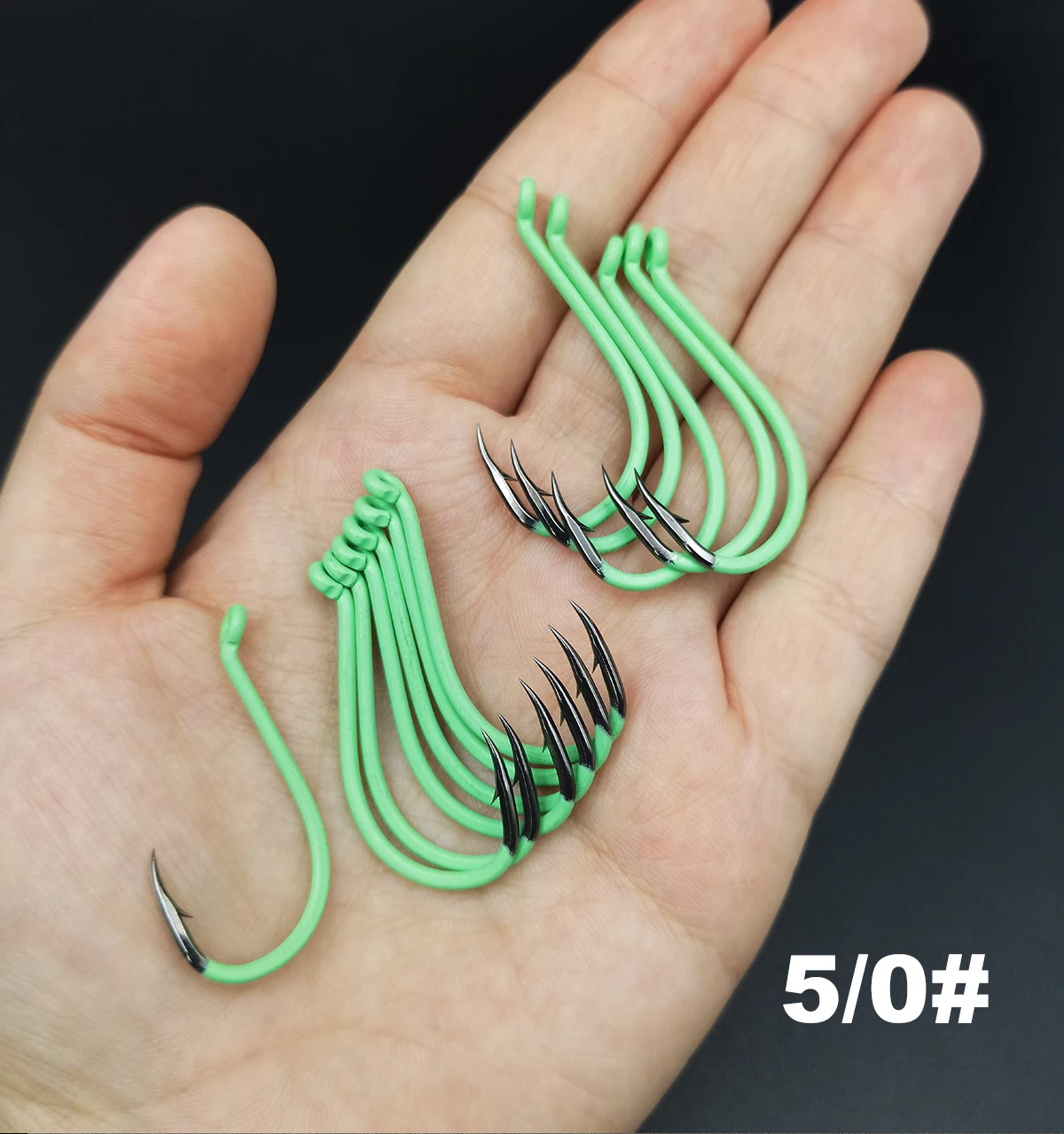 ZYZHE 8~18 Stück Leuchtend grüne Oktopus-Schnabelhaken aus hochlegiertem Kohlenstoffstahl, scharfe, versetzte Hakenspitze, Salzwasser- und Süßwasser-Angelhaken – Detail 7