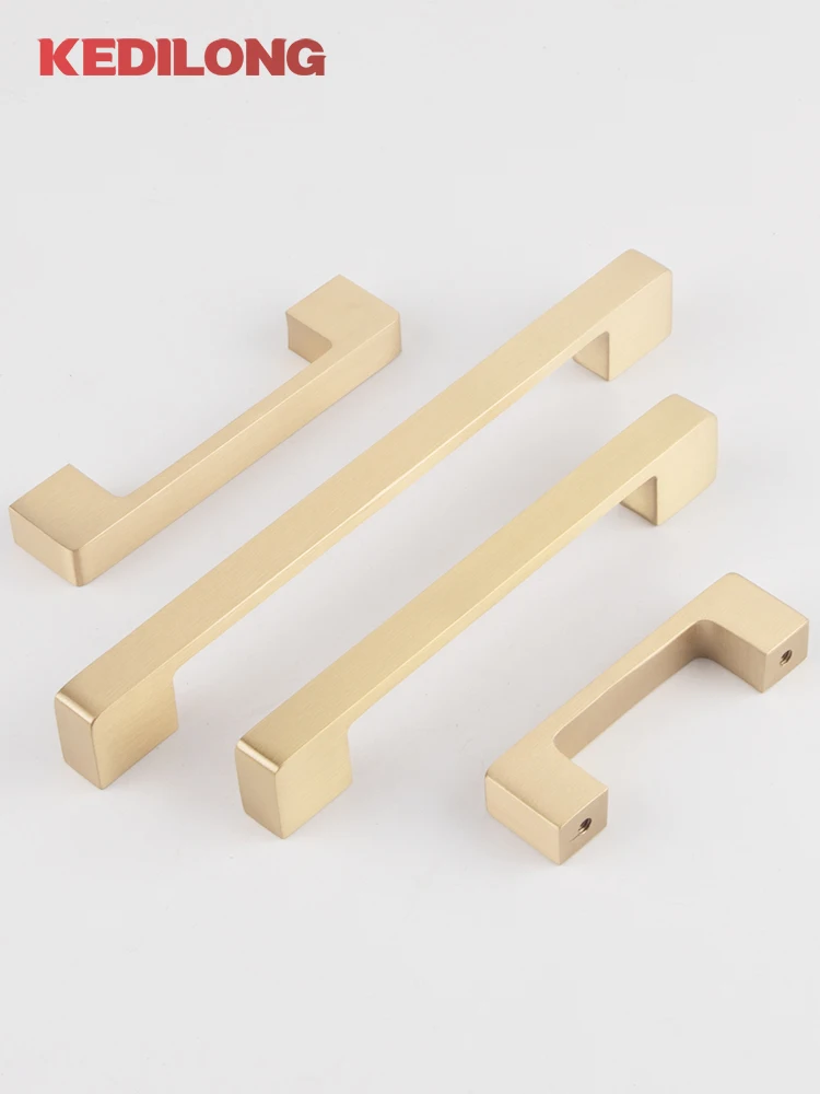 

KEDLO Nordic light luxury brushed brass cabinet Pull simple solid brass gold handle kitchen cabinet drawer handle