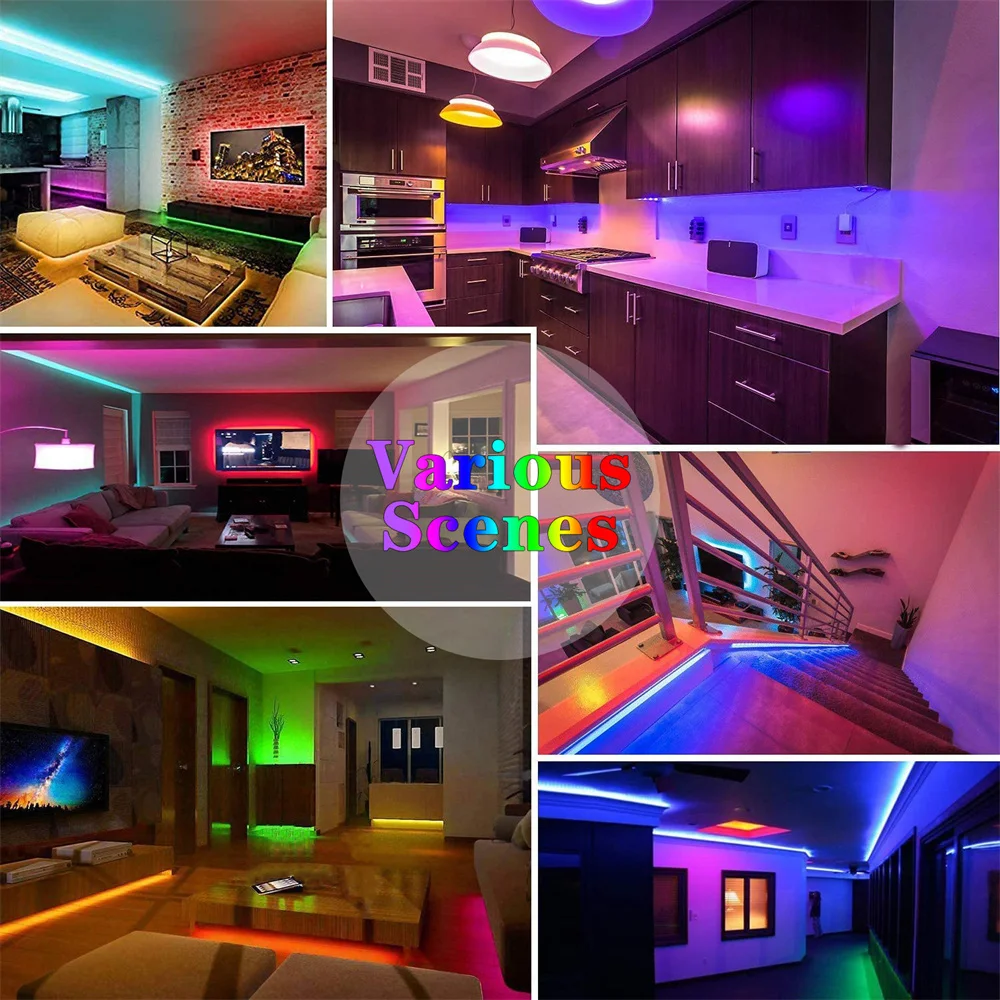 ไฟแถบไฟ LED พร้อมรีโมทคอนโทรล44ปุ่ม5050SMD เทป RGB ไฟ LED ติดผนังห้องบ้านห้องนอนงานเลี้ยงตกแต่งทีวีไฟหลัง