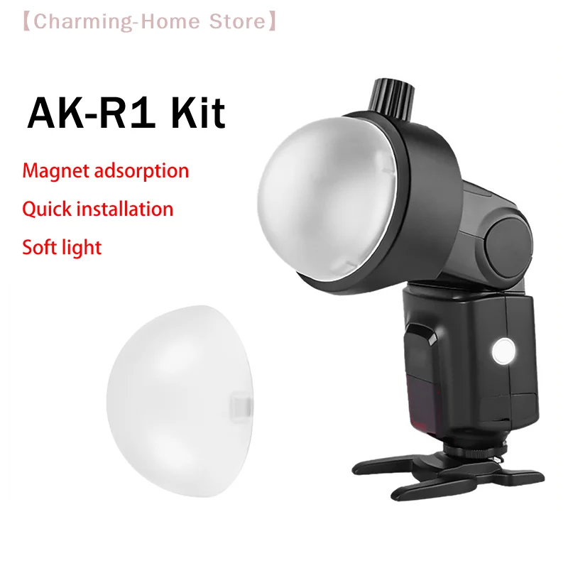 【M】1Pc AK-R11 Magnetic Dome Diffuser Replacement For V1 Round-Head Flash/for AD200/AD200Pro/for Flash Series V1/S-R2 Spare Part