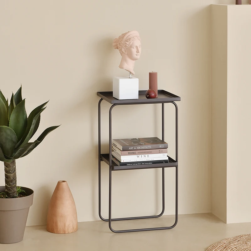 ￥%Nordic Minimalist Living Room Sofa Side Table Metal Storage Rack Bedside Cabinet Storage Organizer Rack