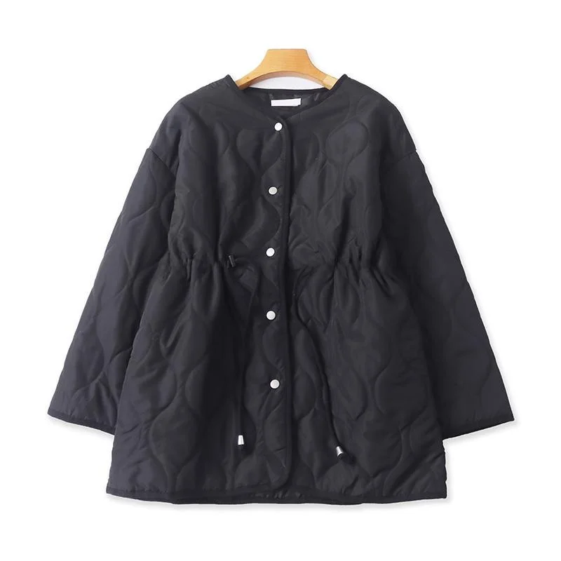 

Autumn Winter Women's Cotton Jaet round Ne Single Button Sli Slimming Waist Warm Mid-Length Cotton Coat Outerwear