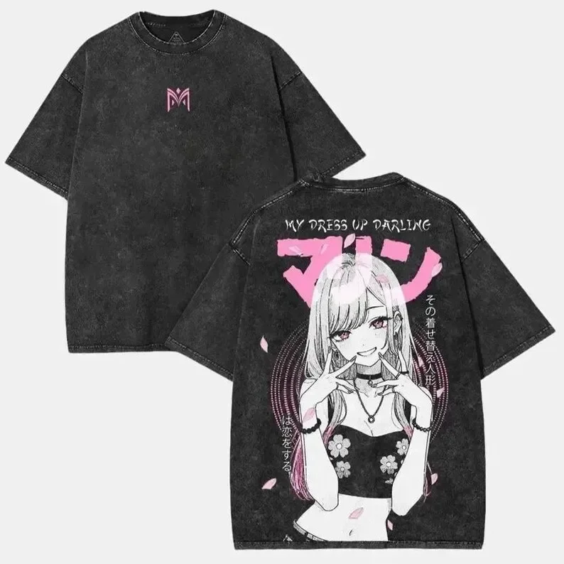 Camiseta Unissex My Dress-Up Darling Kitagawa Marin com Estampa Gráfica Kawaii, Retrô Lavada, Gola Redonda, Algodão, Nova Coleção de Verão