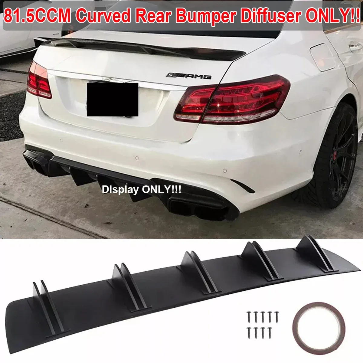 81.5cm Universal Rear Bumper Diffuser Shark 5 Fin Curved Splitter Canard Cover Sticker For Mercedes Benz W212 AMG E63 E350 E550