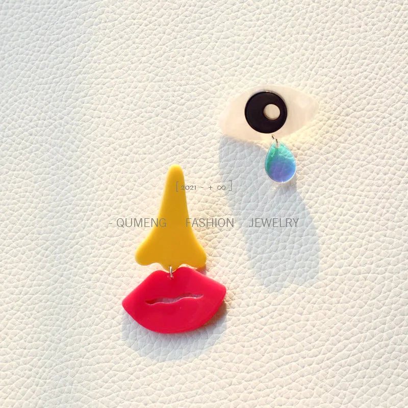 Europe and America Multi-color Resin Eyes, Nose, Mouth, Earrings UNISEX April Fool's Day Music Festival Eye-catching Earrings