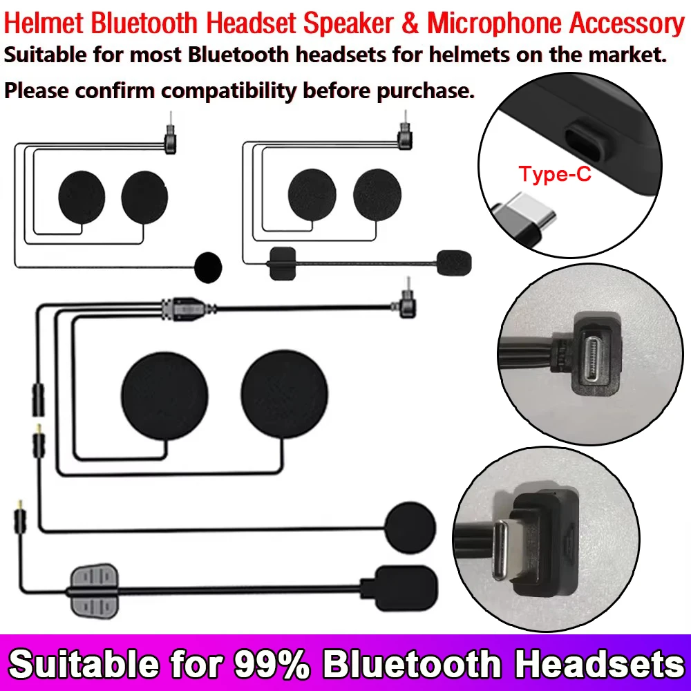 

Motorcycle Helmet Headset & Intercom Type-C 2 IN 1 Microphone for Full Face,Open Face,3/4 Helmets Earphone Speaker Accessories