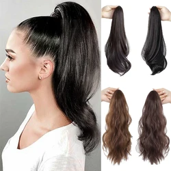 Short Straight Claw Clip Ponytail for Women 18inch Straight Fibre Pony Tail Hair Extension Black Synthetic Horse Tail Hairpiece