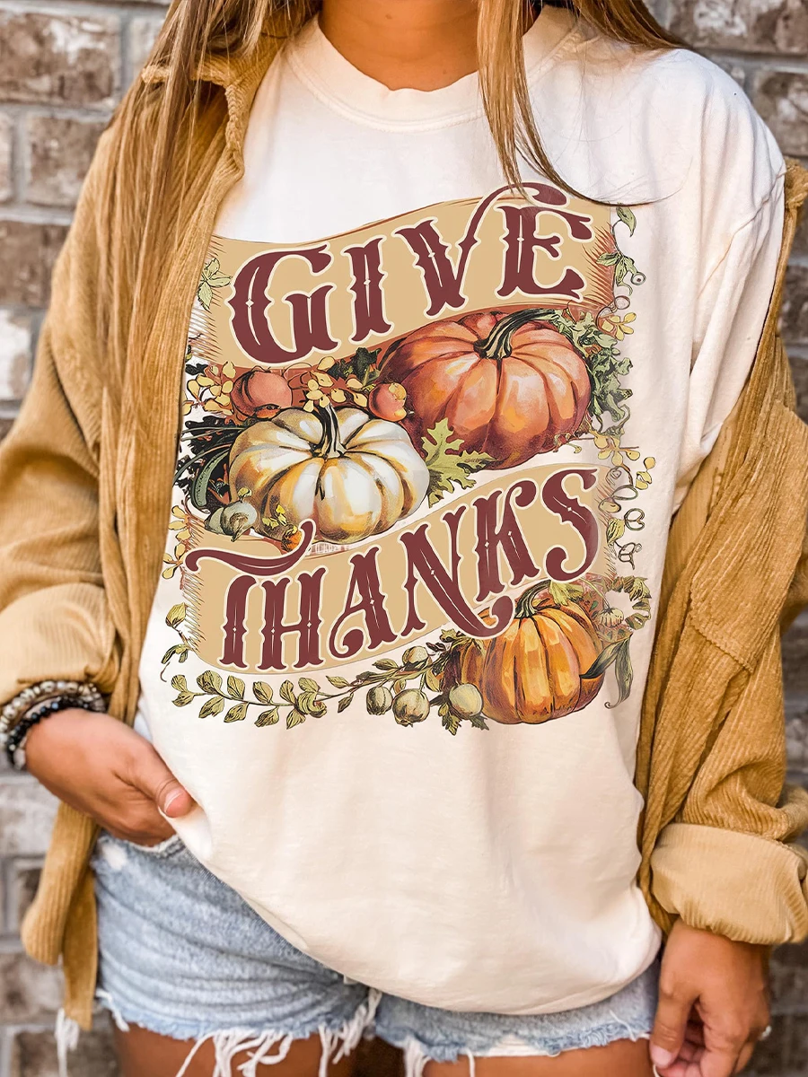 Thanksgiving Shirt Trendy Boho Christian Pumpkin Shirts Faith Based Shirt 100% Cotton Loose Retro Fantasy Unisex Tee Y2K Top