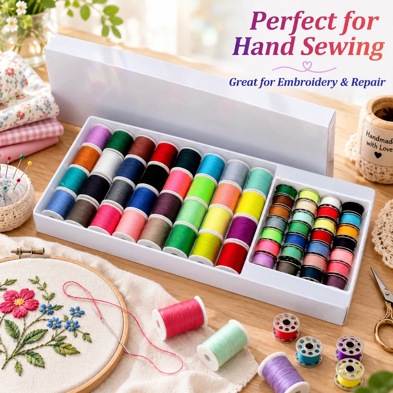 60 Stück Nähspulen-Set, Polyester-Mini-Nähspulen und Fadenspulen für DIY-Näharbeiten, Handnähzubehör