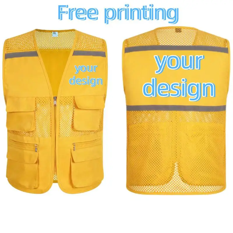 Men's Workwear Safety Vest Personalized Custom Design Print Logo DIY Construction Site Public Welfare Organizations Group