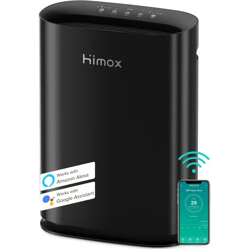 Purificadores de ar HIMOX HEPA 14 para salas grandes domésticas de até 2690 pés quadrados, wi-fi inteligente e monitor PM2.5