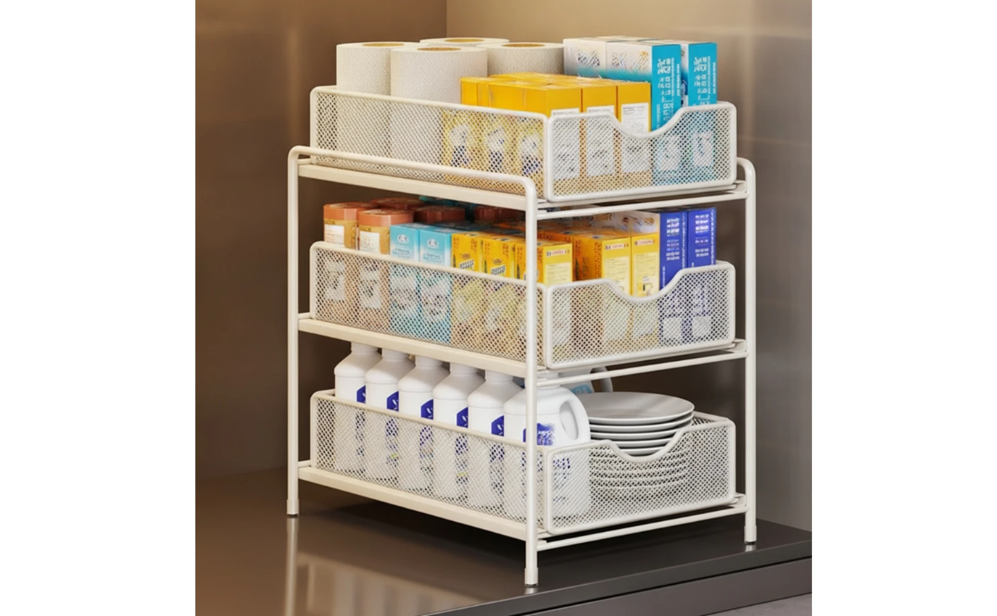 Under-Sink Storage Rack Space-Saving Under-Sink Organizer Organizer with Pull-out Baskets Heavy Duty for Bathroom, Laundry Room