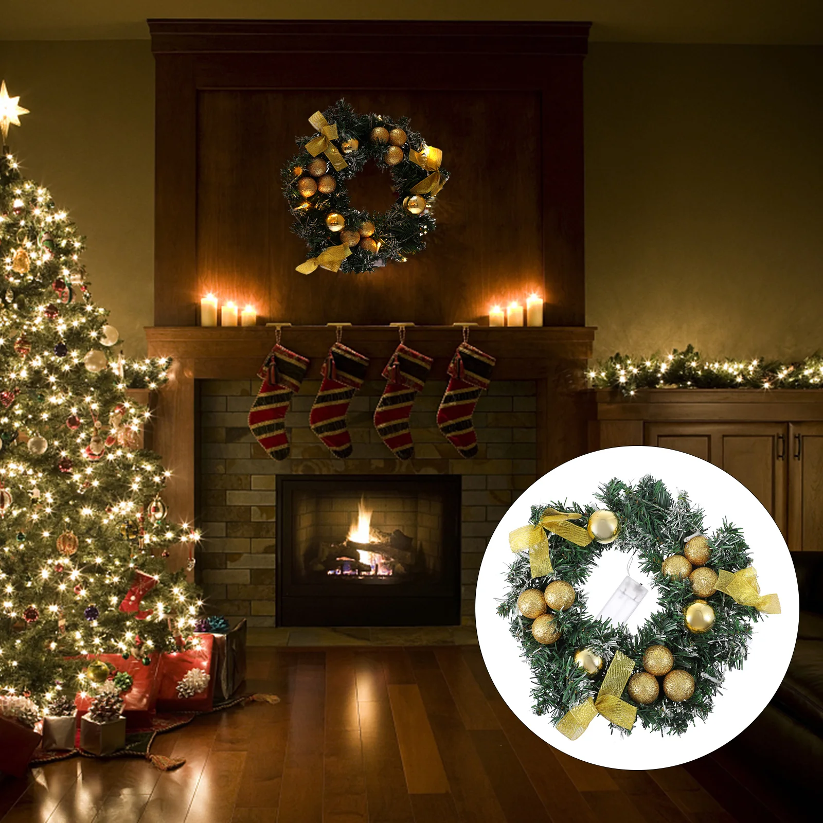 

Decoration with Lamp Wreath Christmas Wall Hanging Merry Garland Window Wreaths Front Door Artificial Outdoor Light