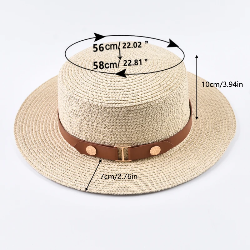 Sommer Damen Strohhut, modischer flacher Reise- und Strand-Sonnenhut, Chapeau Femme – Detail 2