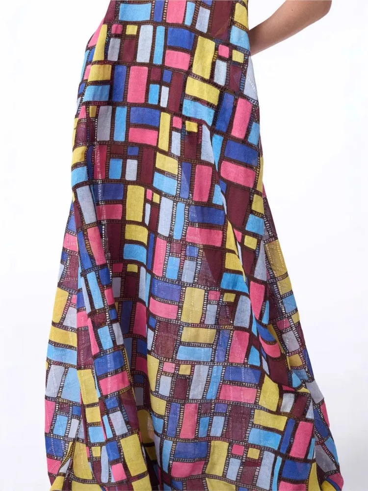 2026 frühling Sommer Neue Strand Urlaub Kleid frauen Mode Bunte Gedruckt Rundhals Ärmellose Lose bodenlangen Langen rock