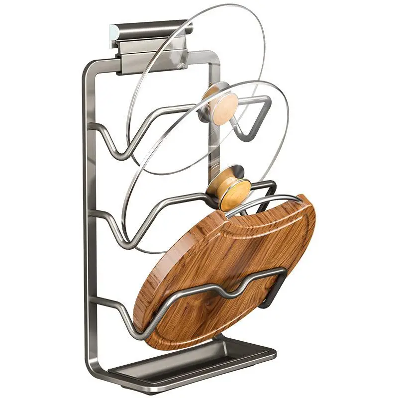 

Kitchen Storage Ra Wall Mounted Space Aluminum Pot Lid Holder Multifunctional Cutting Board Organizer New Model No Drilling...