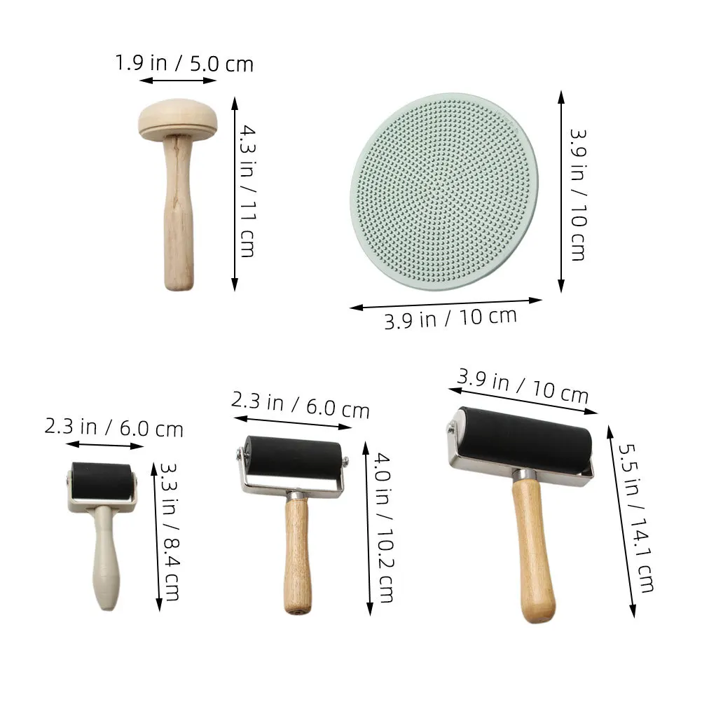 5 قطعة مجموعة أدوات الطباعة المتداول النفط المطاط الأسطوانة الخشبية للطباعة كتلة Baren Diy بها بنفسك ختم الفن الحرفية المشاريع التدريس