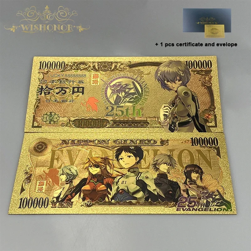 Hot Sales 5 Design Japan Anime EVANGELION Banknote Cartoon Plastic Card in 24K Gold Plated For Collection