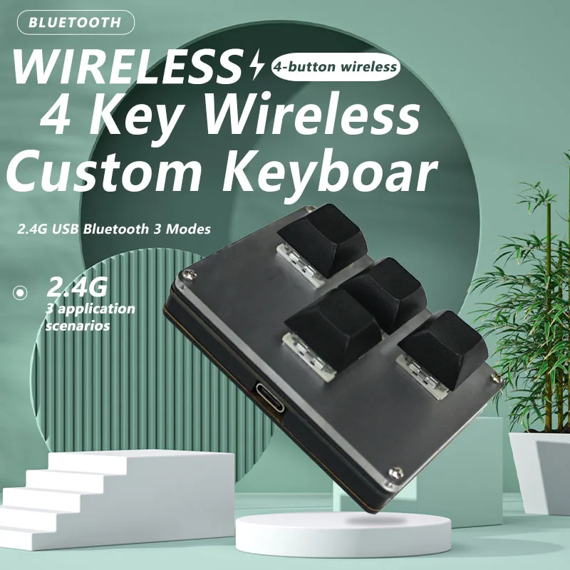 Clavier personnalisé sans fil à 4 touches, USB 2.4G, Bluetooth, 3 modes, boutons remplaçables à chaud, 3 scènes d'application, personnalisation des boutons