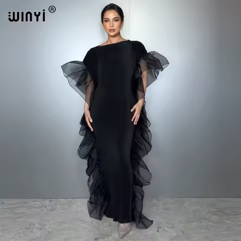 WINYI solid color Pleated Elastic slim dress beach wear kaftan abaya dubai luxury party dress evening dress abaya muslim woman