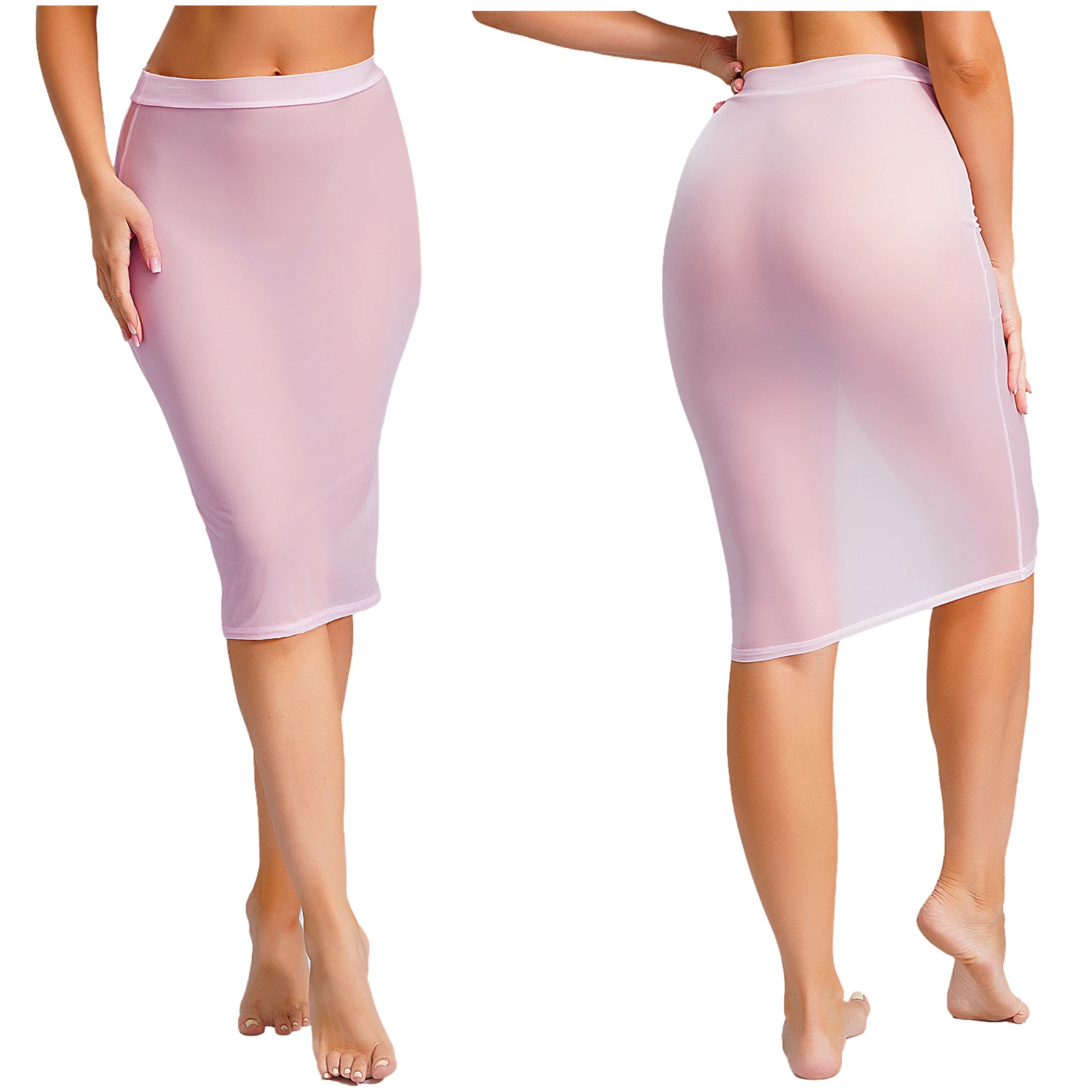 

Women Ultra Thin Stretchy Mid-half Skirt See Through Slim Fit Pencil Skirt Secretary Lingerie Role Play Sissy Nightwear Skirts