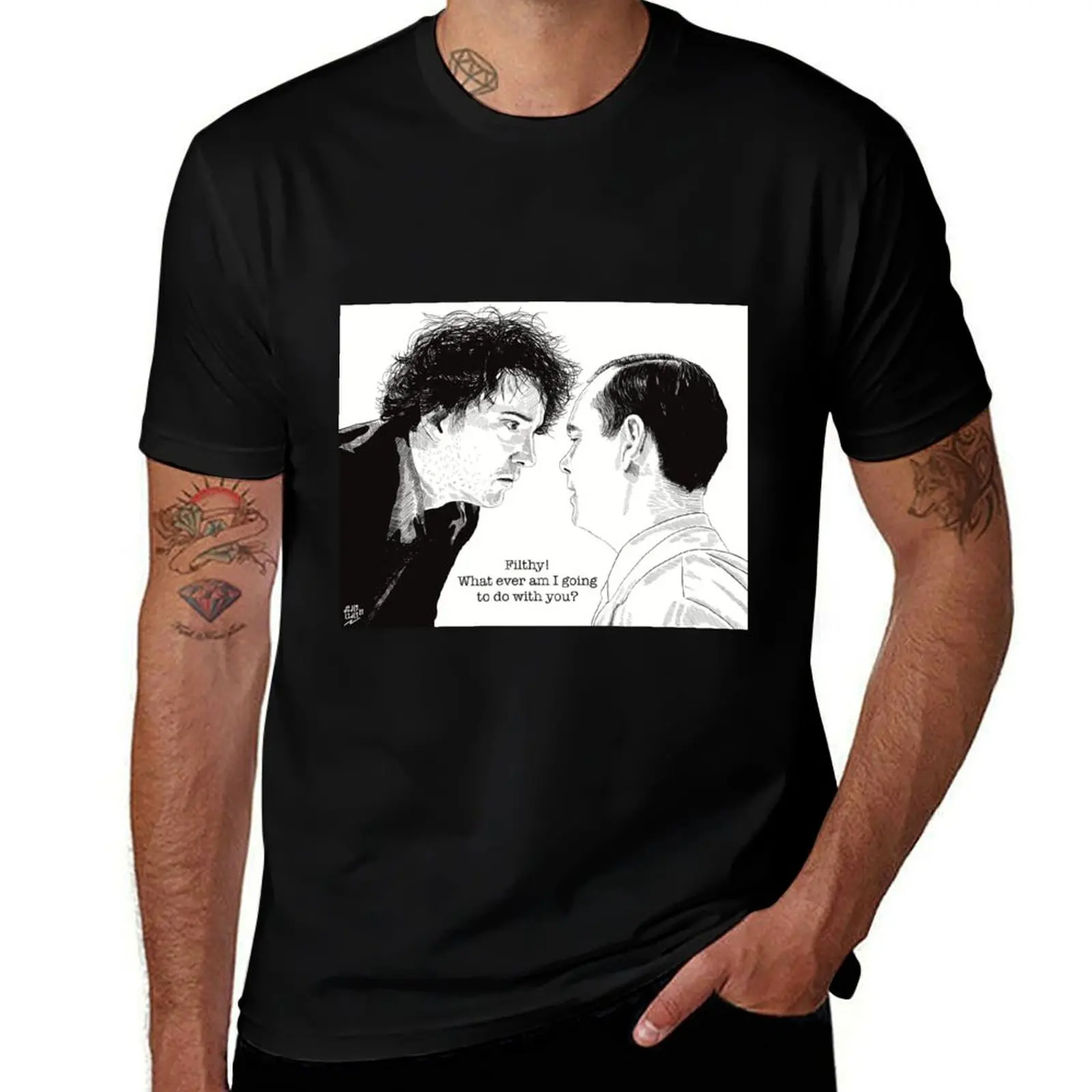 Bernard Black and the cleaner, Black Books, Grapes of Wrath. T-Shirt Large Size Breathable Tee