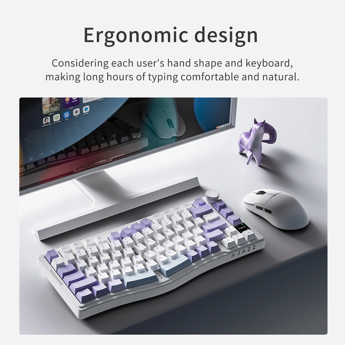 AJAZZ AKS075 Wireless Mechanical Keyboard with 0.85-inch Color Display, Full Hot-Swappable Keys, Bluetooth, 2.4 GHz Wireless, and Wired Connectivity; Tri-Mode Connectivity; Office/Gaming Keyboard; Unique Design
