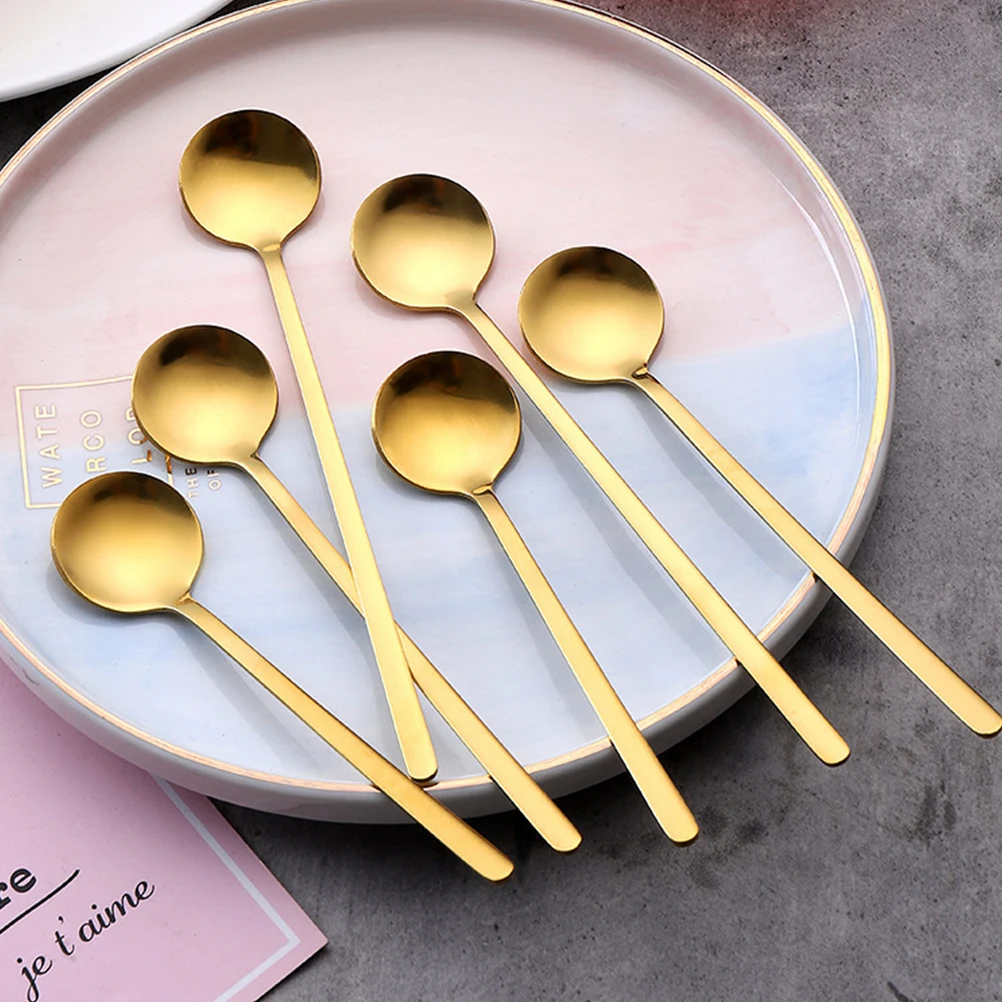 

6pcs Stainless Steel Coffee Spoon Kitchen Mixing Dessert Ice Cream Scoop Spoon Set Home Bar Bakery Use Bright Color Long Lasting
