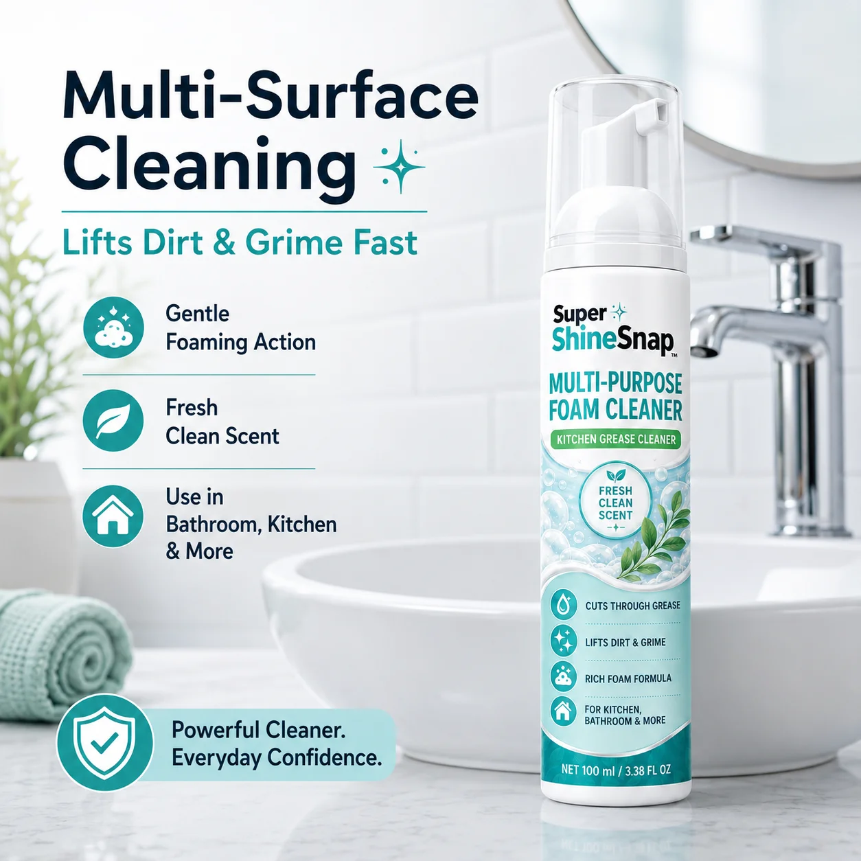 100ml Home Care Foaming Cleaner, Multi-Surface Easy-Wipe Cleaner for Kitchen Grease, Bathroom Residue, Tiles, Cabinets and Countertops