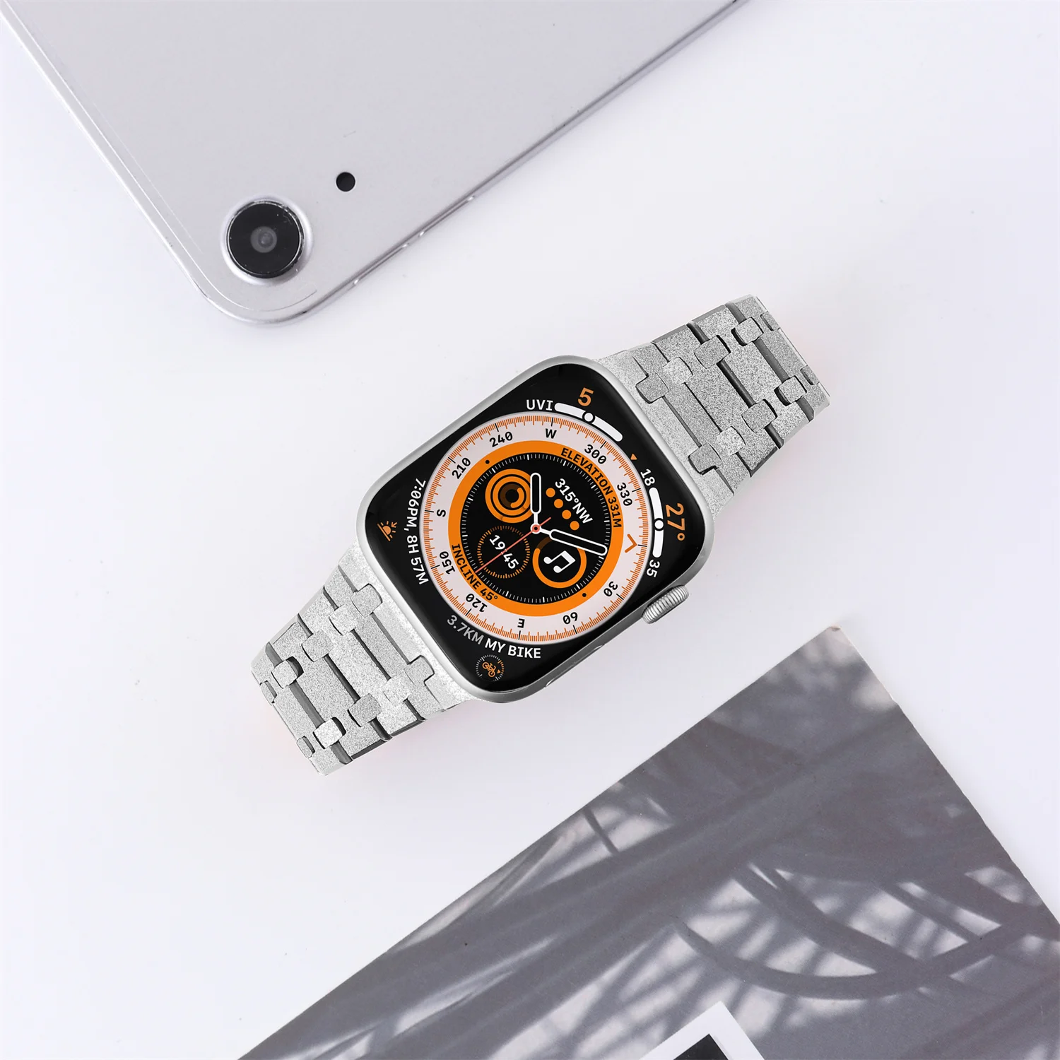 Luxury Bling Emery Metal Frost Strap For Apple Watch Ultra 8 7 SE 6 5 4 49mm 45mm 44mm Bracelet Stainless Steel AP Links Band