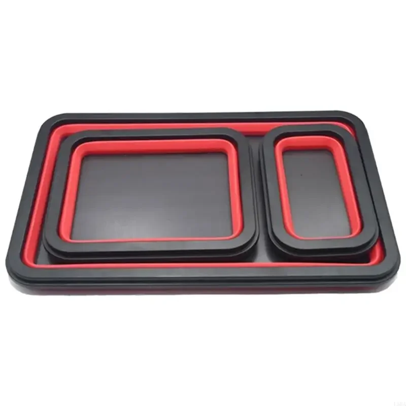 Foldable Magnetic Parts Tray 3Pcs Set Silicone Screw Bowl Tool Storage Box For Plumber Carpenter Parts