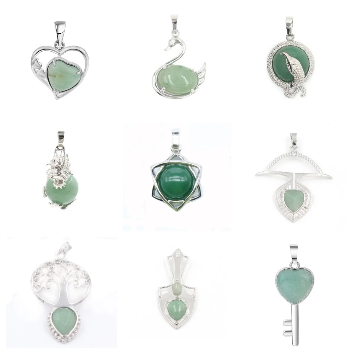 Green Aventurine Gemstone Pendant Necklace With Stainless Steel Appearance Model For Jewelry Making