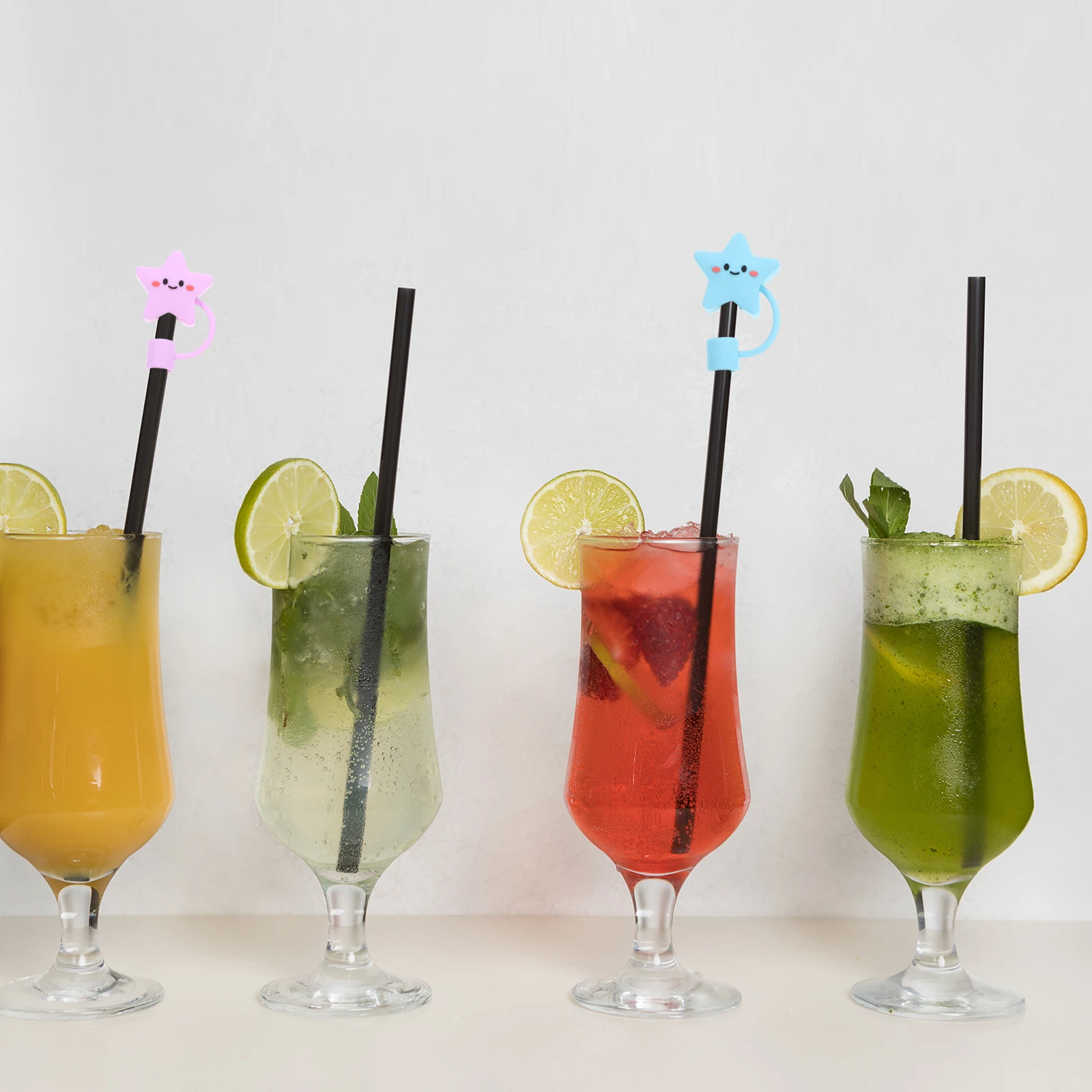 

4Pcs Reusable Silicone Straw Tips Cover Star Shaped Decorative Protector for Drink Tumblers Straw Cover Sleeve for Straws