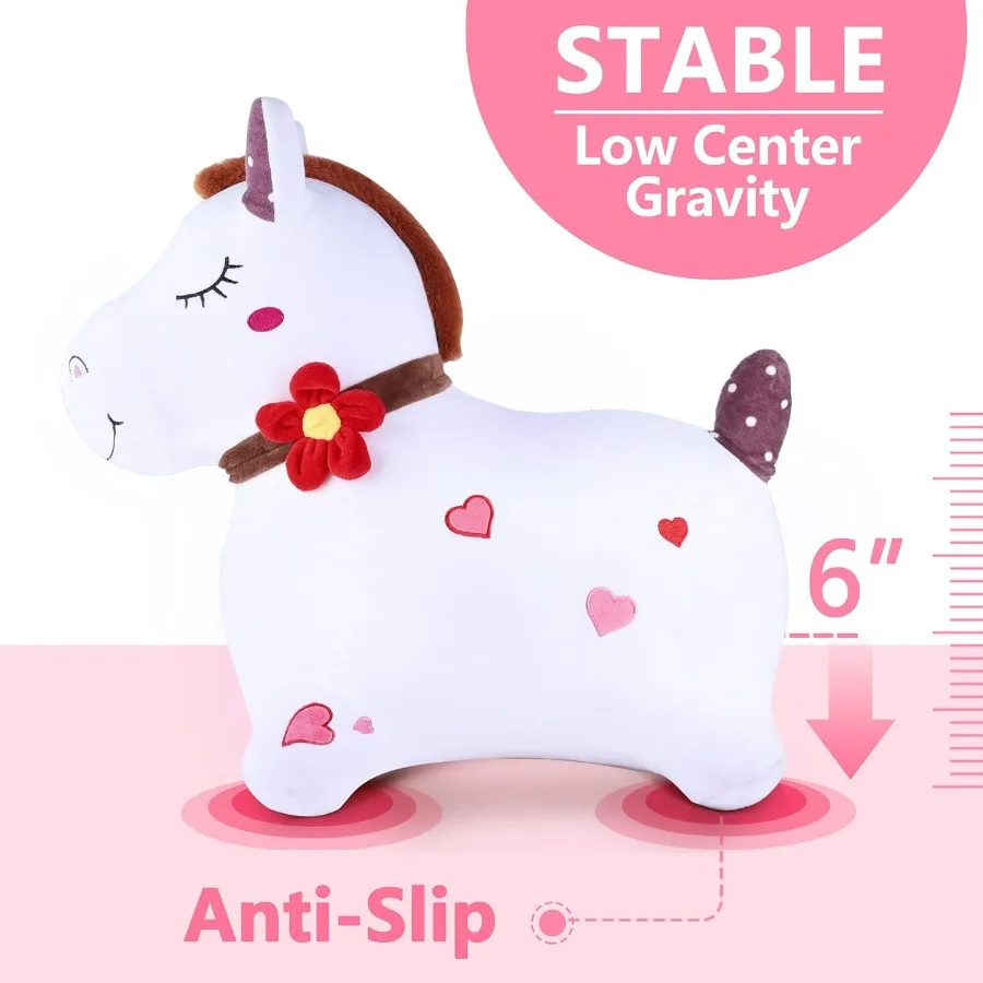 ของเล่นเป่าลมรูปม้ากระโดด iPlay iLearn Bouncy Pals สีขาว พร้อมปั๊มลม ของเล่นสัตว์เด้งดึ๋งสำหรับเด็กเล่นในบ้าน