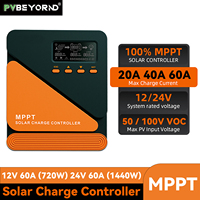 PVBEYORND MPPT Solar Charge Controller 20A 40A 60A Solar Controller MPPT 12V 24V Solar PV Regulator Fit for Lead-acid/Lithium