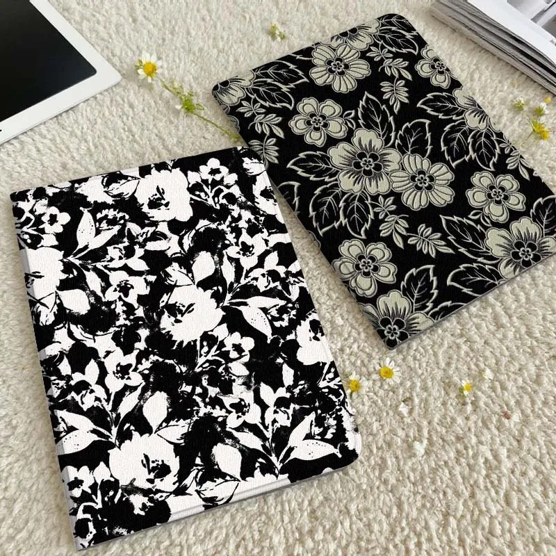 

Black White Floral Pattern Tablet Case For Xiaomi Redmi Mini Pad SE K 2 4 5 6 7 8 2023 2025 11 8.8 11.2 10.1 Pro Gift