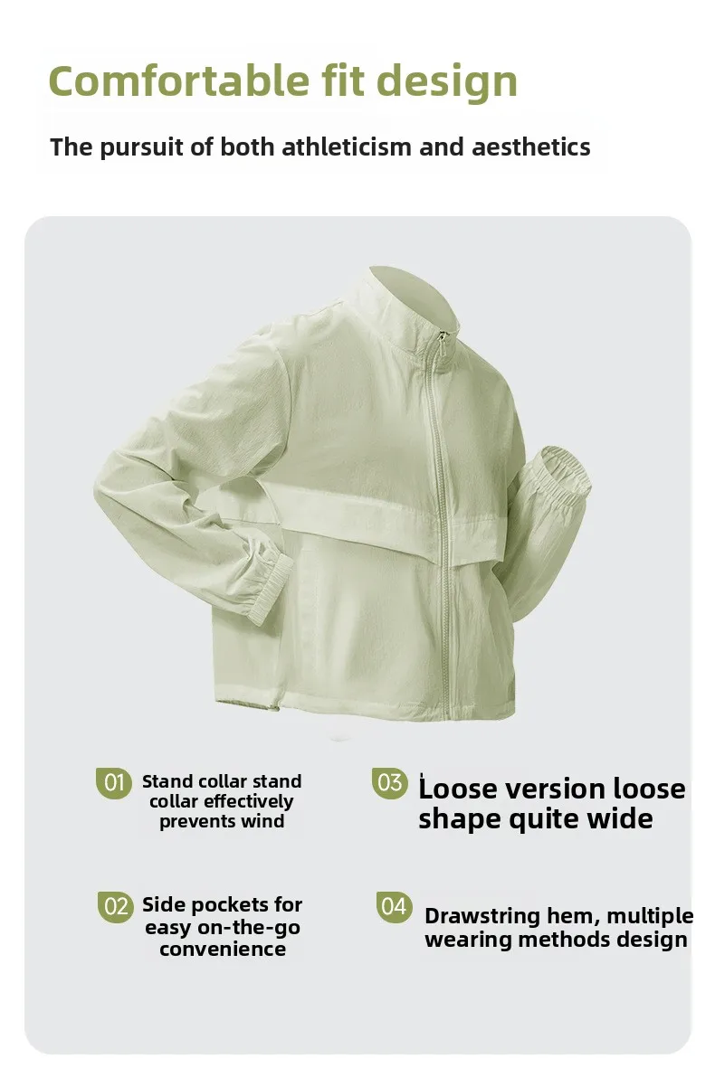 Outdoor-Sport-Windjacke für Damen, locker geschnittener, lässiger Yoga-Anzug mit Reißverschluss, Stehkragen, Laufjacke, Fitness-Windjacke, winddicht – Detail 2