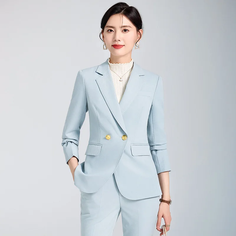 Light Blue Suit Women's Formal Wear High-End Fall Winter Fashion Temperament Office Wear Women's Suit Two-Piece Suit