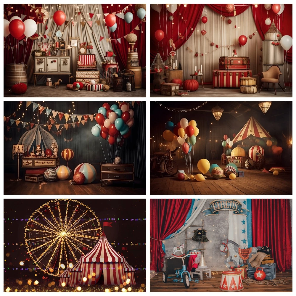 

Circus Theme 1st Birthday Backdrop Baby Shower Newborn Kids Portrait Carnival Party Photography Background Banner Photo Props