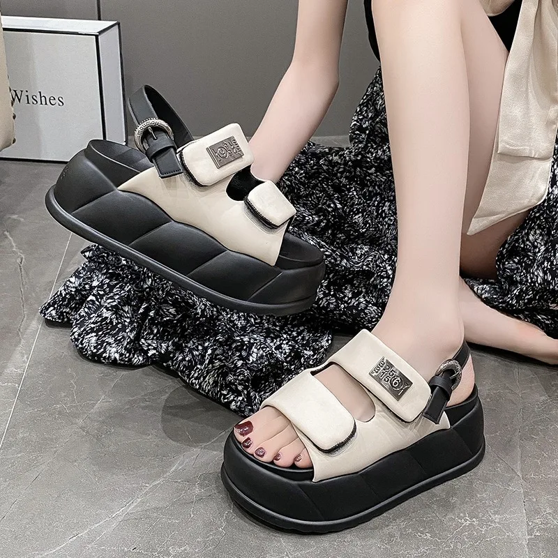 New 2024 Summer fashion Women Sandals Platform 7.5CM Wedge Heels Shoes Comfortable Outside Flip-Flops White Sneakers Beach Shoes